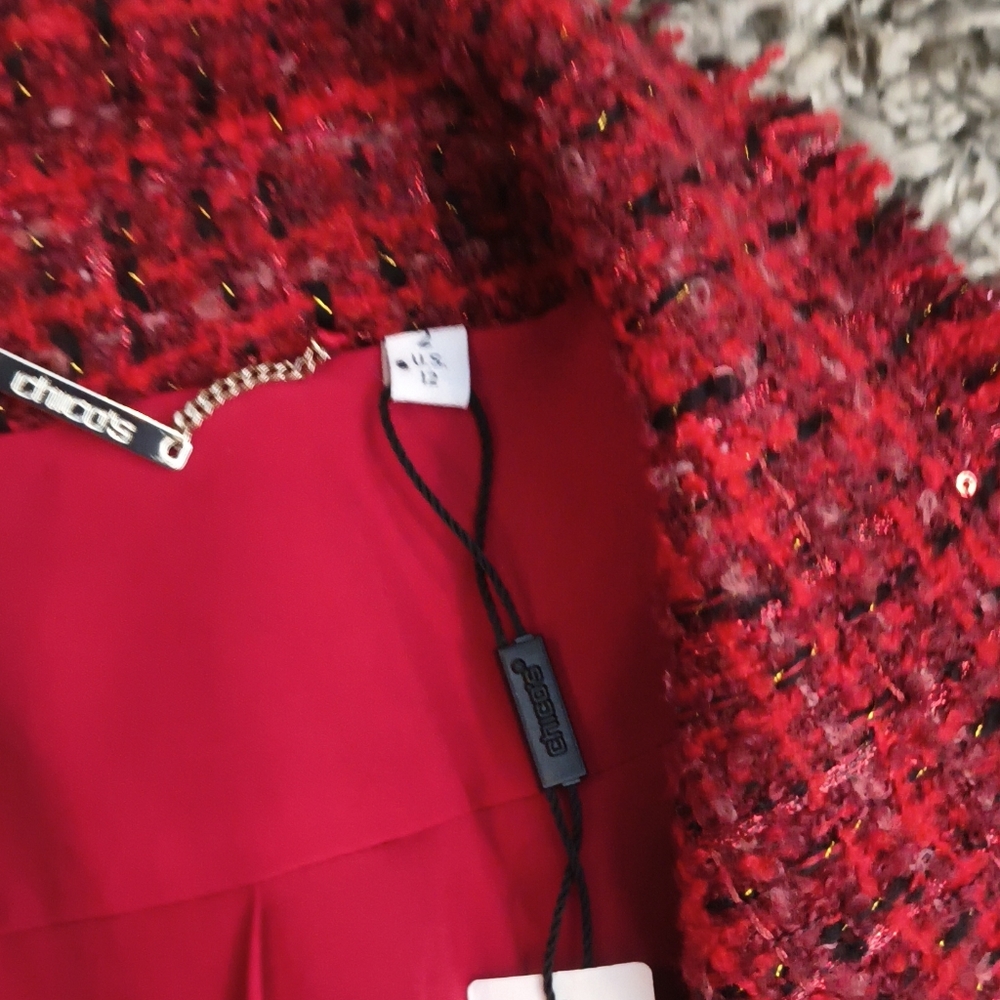 Chico's Red Tweed Blazer Size: 2 - Picture 5 of 6